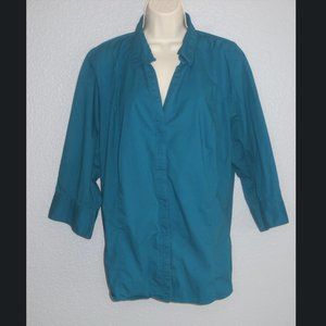 Riders Slimming Turquoise ¾ Sleeve Button-Down Top
